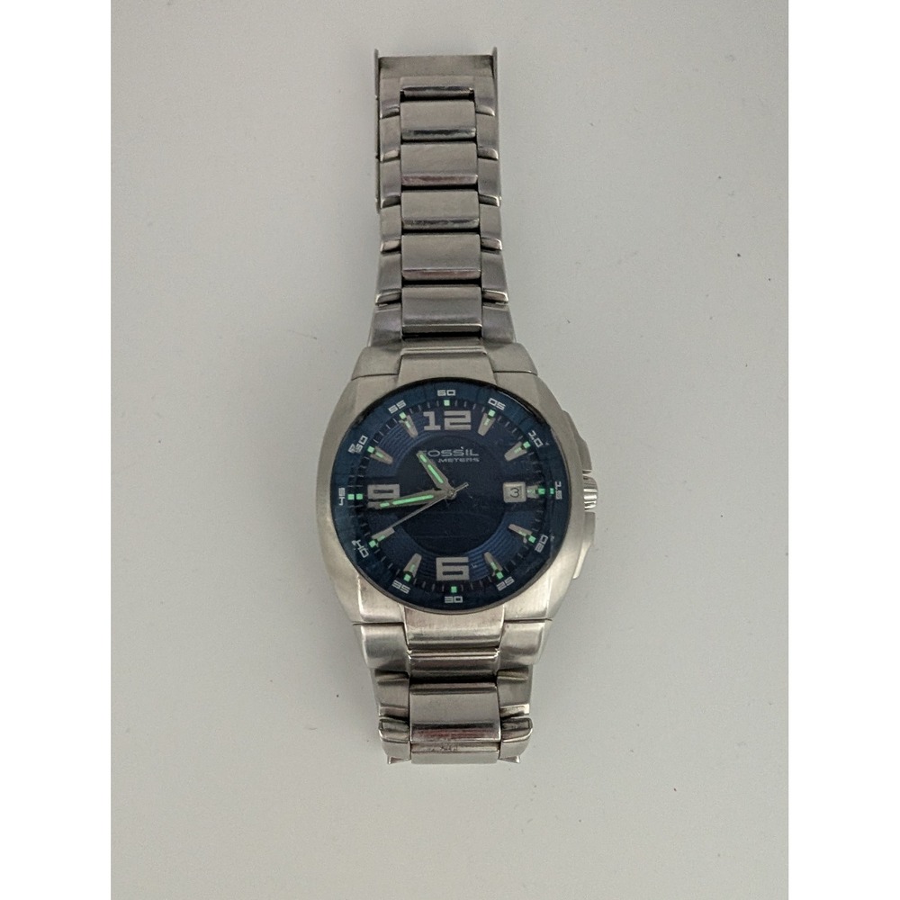 Fossil Blue AM4060 Mens Stainless Steel Watch Blue Dial 100M Water Resistant